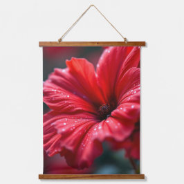 Lebendige rote Blume Makro Botanische Kunst Wandteppich Mit Holzrahmen
