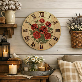 Lebendige rote Gartenblumen Wanduhr