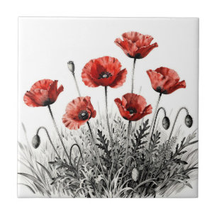Lebendige Rote Mohnblumenwiese Fliese
