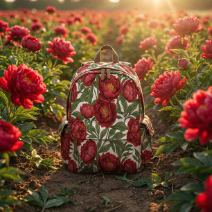 Lebendige Rote Pfingstrosen-Kollektion Anpassbare  Bedruckter Rucksack