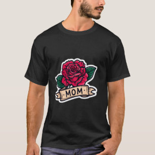 Lebendige rote Rose mit 'MOM'-Schleife süße Cartoo T-Shirt