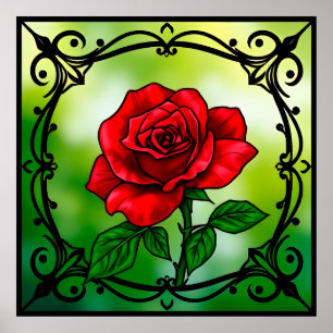 Lebendige rote Rose Poster