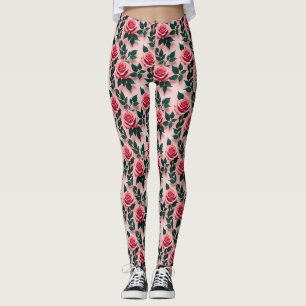 Lebendige rote Rosen mit dunkelgrünen Blättern Leggings