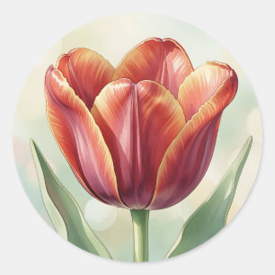 Lebendige rote Tulpen-Blumenkunst Runder Aufkleber