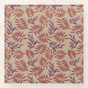 Lebendige rote und violette Blattmotive auf neutra Glasuntersetzer