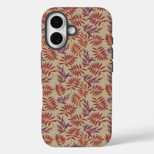 Lebendige rote und violette Blattmotive auf neutra iPhone 16 Hülle