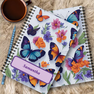 Lebendige Schmetterlinge und Blumen Notizbuch