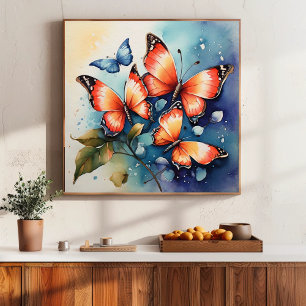 Lebendige Schmetterlings-Aquarell-Kunst  Poster