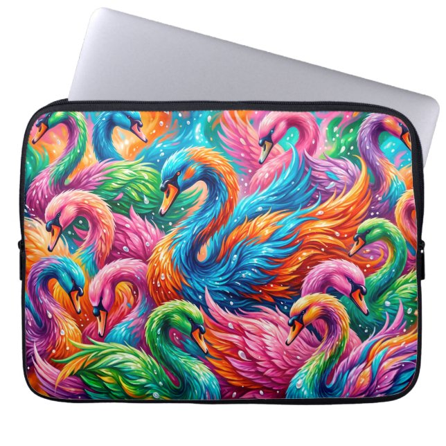 Lebendige Schwan-Traumlandschaft – Psychedelischer Laptopschutzhülle (Vorderseite)