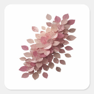 Lebendige Silber-PINK-LEAVES-Geschenk-Aufkleber Quadratischer Aufkleber