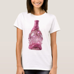 Lebendige silberne ROSA GLASFLASCHE DER WÜNSCHE T-Shirt