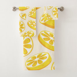 Lebendige Sommer-Lemonscheiben-Zitrusmuster Badhandtuch Set