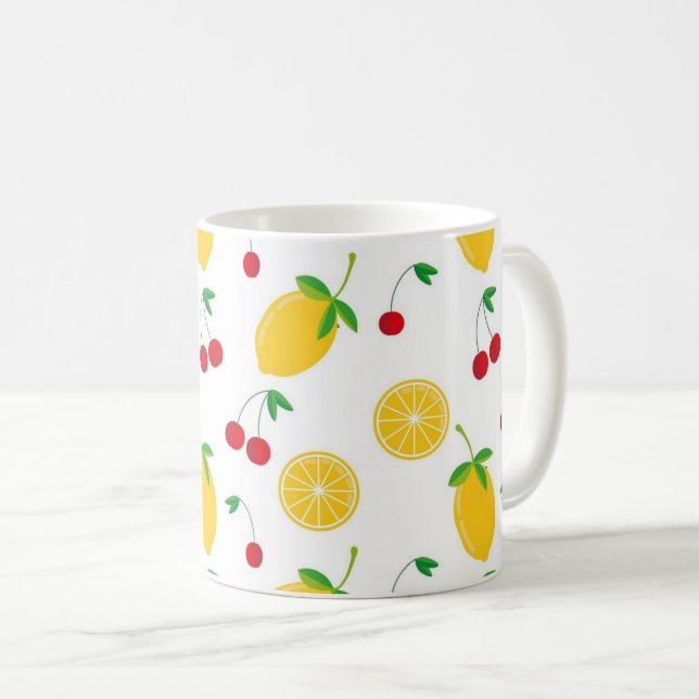 Lebendige Sommer-Zitrusfrüchte und Kirschen  Kaffeetasse (VorderseiteRechts)