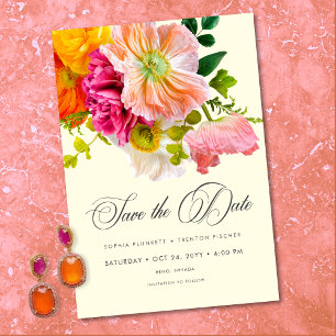 Lebendige Sommerblumen-Hochzeit in Gelb, Orange un Save The Date