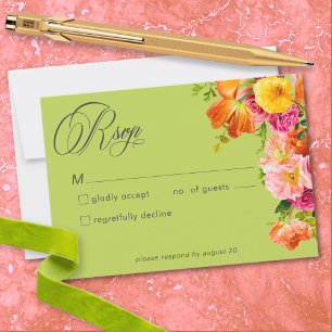 Lebendige Sommerblumen-Hochzeit in Limette Orange  RSVP Karte