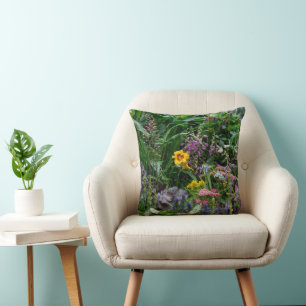 Lebendige Sommergarten-Blumenmuster-Hintergrund Kissen