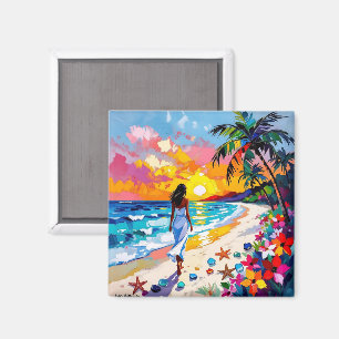 Lebendige Sonnenuntergang-Abstrakte Strandszene Magnet