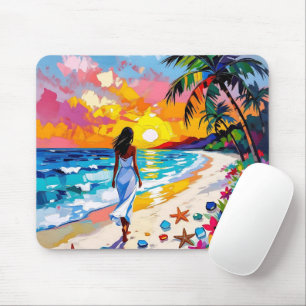 Lebendige Sonnenuntergang-Abstrakte Strandszene Mousepad
