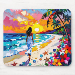 Lebendige Sonnenuntergang-Abstrakte Strandszene Mousepad