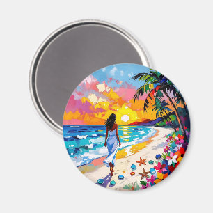 Lebendige Sonnenuntergangs-Abstrakte Strand Szene Magnet