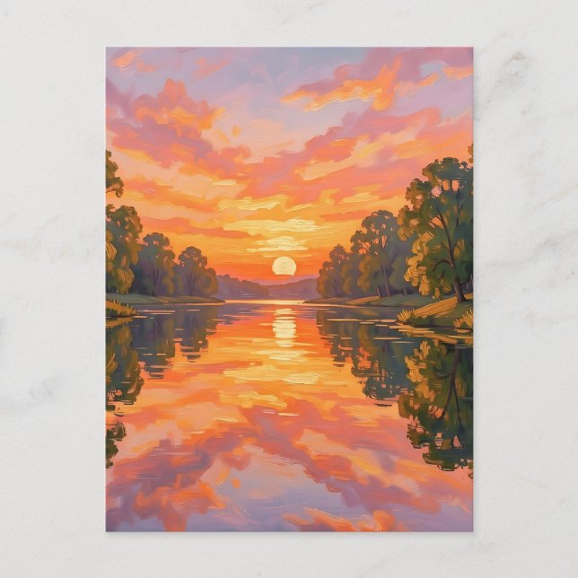 Lebendige Sonnenuntergangs-Flussreflexion Postkarte (Vorderseite)