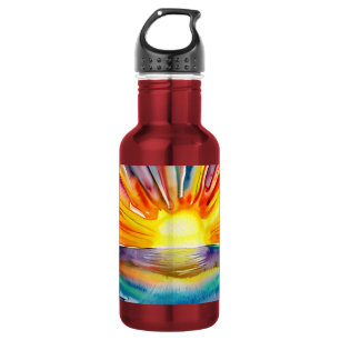 Lebendige Sonnenuntergangs-Illustration Wasserrefl Edelstahlflasche