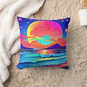 Lebendige Sonnenuntergangs-Meereslandschaft Kissen