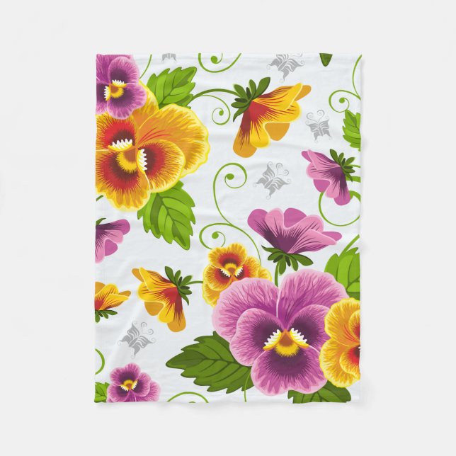 Lebendige Stiefmütterchen-Blüten Fleecedecke (Vorderseite)