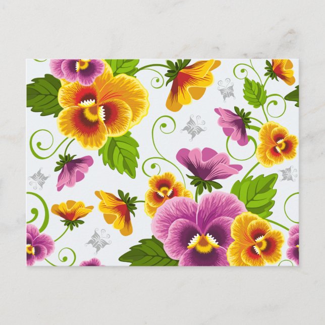 Lebendige Stiefmütterchen-Blüten Postkarte (Vorderseite)