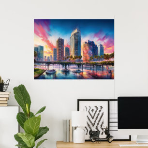 Lebendige Tampa Florida Farbige abstrakte Kunst Poster