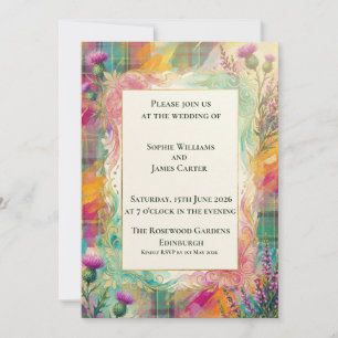 Lebendige Tartan-Distel-Hochzeitseinladung Einladung