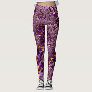Lebendige Trippy Lila Gelbe Groovy Fraktal Kunst Leggings