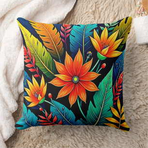 Lebendige tropische Blumenkunst Kissen