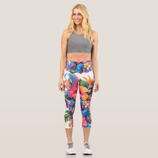 Lebendige tropische Blumenleggings mit exotischen Capri Leggings