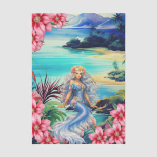 Lebendige tropische florale blaue Meerjungfrau-Dec Seidenpapier