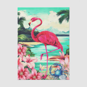 Lebendige tropische florale rosa Flamingo-Dekoupag Seidenpapier