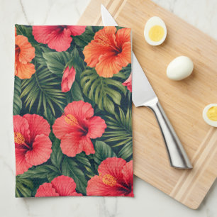 Lebendige tropische Hibiskusblüten Geschirrtuch