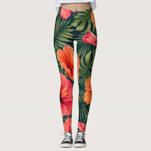 Lebendige tropische Hibiskusblüten Leggings