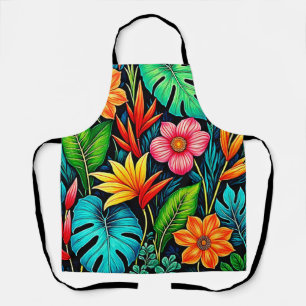 Lebendige tropische Regenwald-Blüten-Kunst Schürze