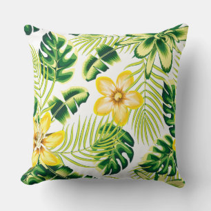Lebendige tropische Sommerblumen und Palmwedel-Kis Kissen