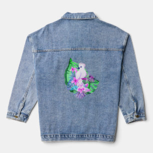Lebendige Tukane und tropische Blattdenimjacke Jeansjacke