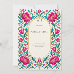 Lebendige Türkis-Fuchsien-Botanische-Hochzeit Dankeskarte