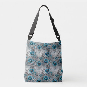Lebendige Türkisblüten: Stylische Blumen-Tasche Tragetaschen Mit Langen Trägern