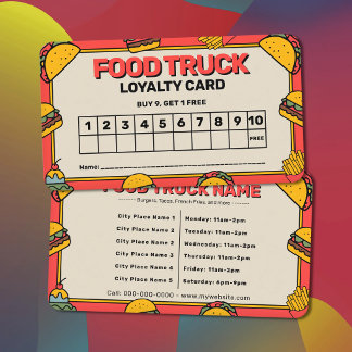 Lebendige und bunte Food Truck Treuekarte Visitenkarte