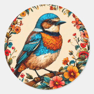 Lebendige und farbenfrohe Illustration eines Vogel Runder Aufkleber