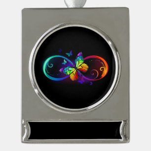 Lebendige Unendlichkeit mit Regenbogen-Schmetterli Banner-Ornament Silber