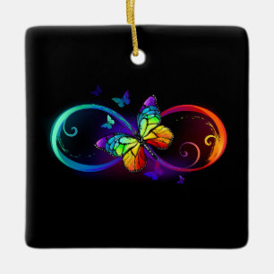 Lebendige Unendlichkeit mit Regenbogen-Schmetterli Keramikornament
