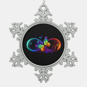 Lebendige Unendlichkeit mit Regenbogen-Schmetterli Schneeflocken Zinn-Ornament