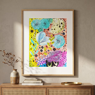 Lebendige verspielte Blumen-Handzeichnung-Kunst Poster