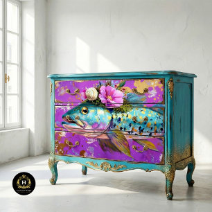 Lebendige Vintage-Blumen-Fisch-Decoupage Seidenpapier